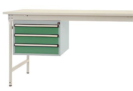 Manuflex Gehäuse-Unterbau stationär, Nutzhöhe 300 mm mit 3 Schubfächer, für Tischtiefe 800 mm, Resedagrün, ZB4602.6011