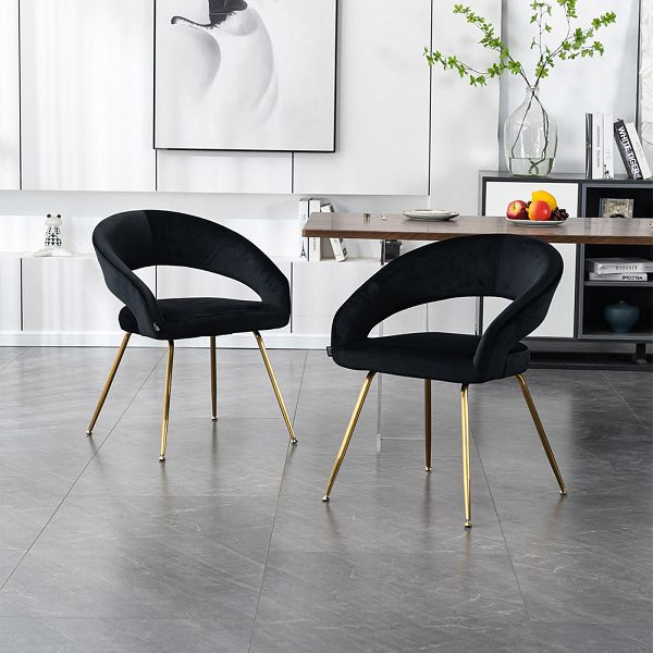 HOME DELUXE Esszimmerstuhl Samt LYRIC, 3er Set Schwarz, 56018