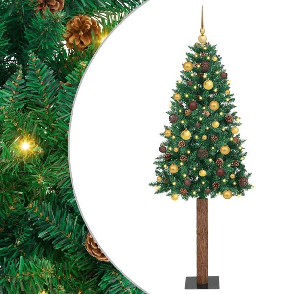 vidaXL Schlanker Weihnachtsbaum mit 300 LEDs mit Ständer Grün 180 cm, 3394861