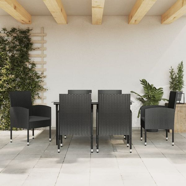 vidaXL 7-teilig Garten-Essgruppe Schwarz Poly Rattan und Stahl, 3203339