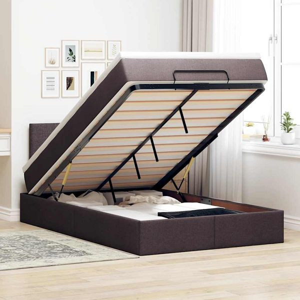 vidaXL Ottoman-Bett mit Matratze & LEDs Dunkelbraun 120x190 cm Stoff, 3312211