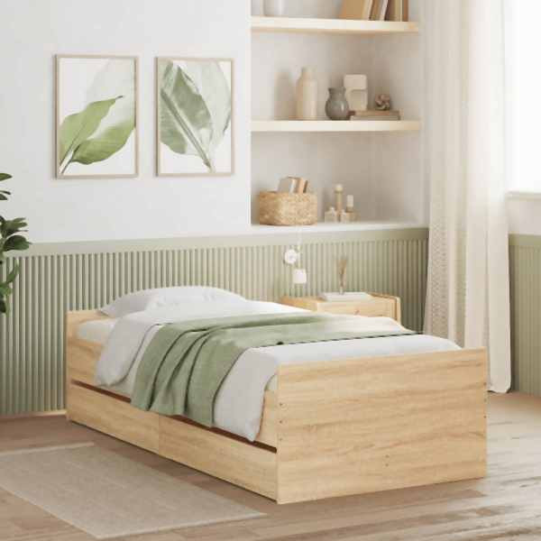 vidaXL Bett mit Schubladen Sonoma-Eiche 75x190 cm, 3207387
