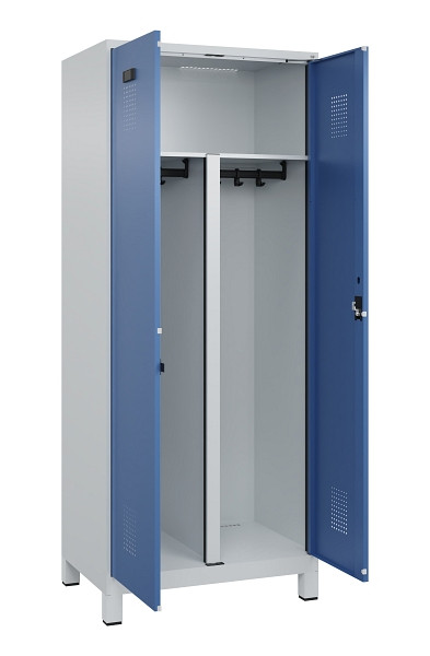 C+P PSA Schwarz-Weiß-Spind Evolo PLUS, mit Füßen, 2 Abteile, 1950x800x500mm, 70, Frontfarbe RAL 5023 Fernblau, Zylinderschloss, 049012-22P S10035
