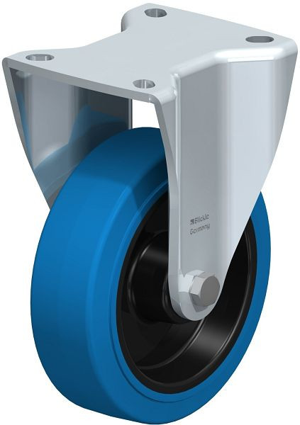 Blickle BH-POEV 125XR-1-SB Stahlblech-Bockrolle, Schwerlast-Ausführung, mit Anschraubplatte, Elastik-Vollgummi, Blau, 851954