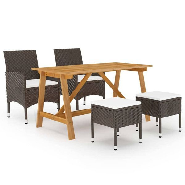 vidaXL 5-teilig Garten-Essgruppe Braun, Material: PE (Polyethylen) Rattan, pulverbeschichteter Stahl, 3068746