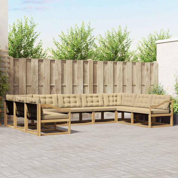 vidaXL Outdoor-Sofagarnitur mit Kissen 9-teilig Weiß und Beige, 3389079