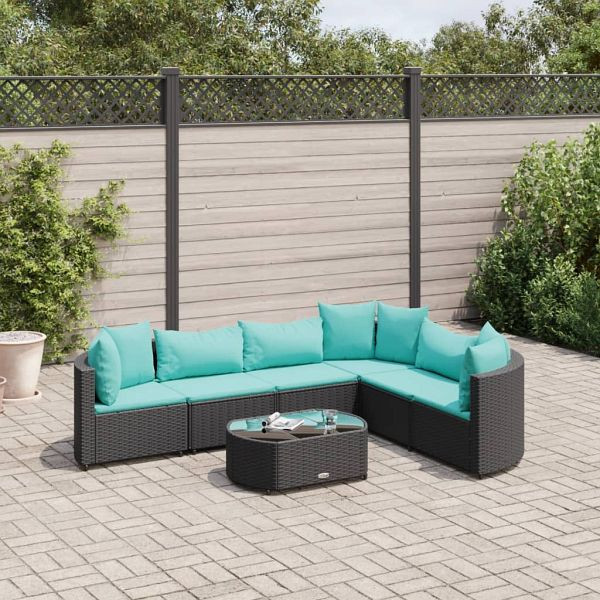 vidaXL 7-teilig Garten-Sofagarnitur mit Kissen Schwarz Poly Rattan, 3308380