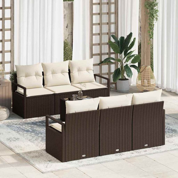 vidaXL Garten-Sofa-Set, 7er Set, Braun und Creme 55 x 55 x 37 cm, 3354937