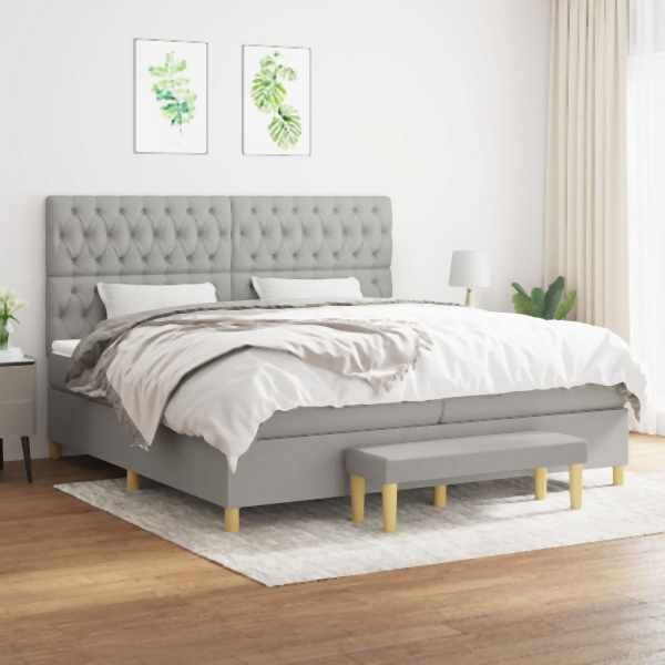 vidaXL Boxspringbett mit Matratze Hellgrau 200x200 cm Stoff, 3137421