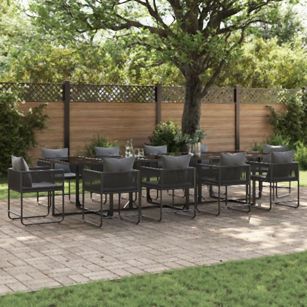 vidaXL 13-teiliges Gartentischset mit Kissen aus Stahl und Poly-Rattan, 3335884