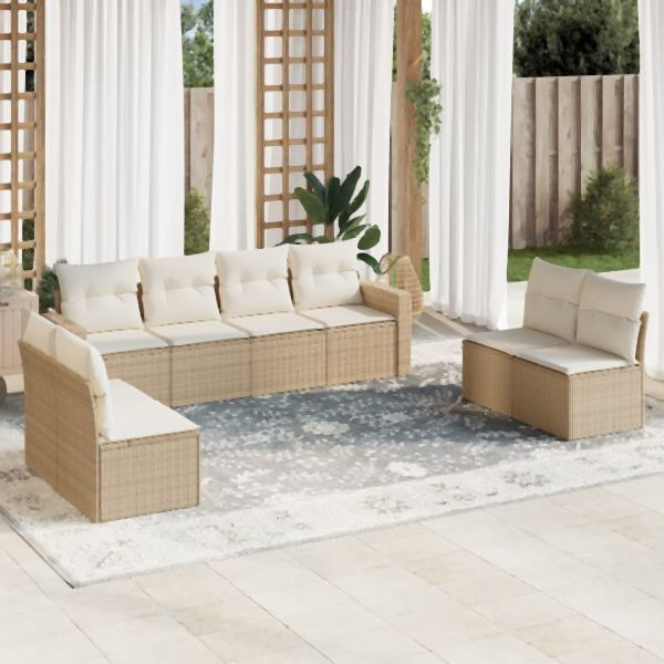 vidaXL 8-tlg. Garten-Sofagarnitur mit Kissen Beige Poly Rattan, 3218838