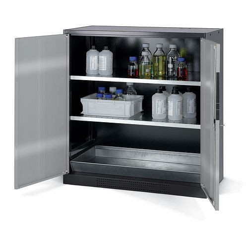 asecos Chemikalienschrank Systema CS-102, Korpus anthrazit, silber, 2 Einlegeböden und Bodenwanne, 202604