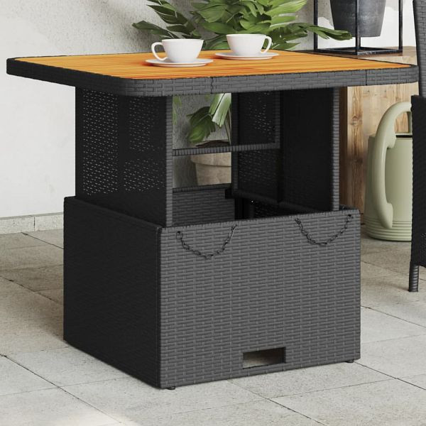 vidaXL Gartentisch Schwarz 80x80x71 cm Poly Rattan und Akazienholz, 368269