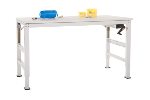 Manuflex Arbeitsgrundtisch UNIVERSAL Ergo K mit PVC-Platte, BxTxH = 2500 x 1000 x 722-1022 mm, Graugrün, AU9159.0001