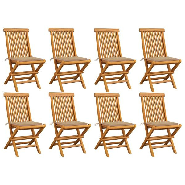 vidaXL Gartenstühle mit Beigen Kissen 8 Stück Massivholz Teak, 3072920