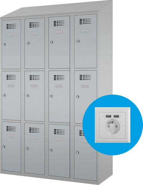 Eurobox Garderobenspind, 4 Abteile 12 Fächer, mit Steckdose, 300 mm, 1200-030403