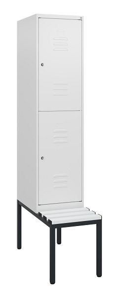 C+P Doppelstöckiger Spind Classic PLUS, 1950x400x815mm, 9016/9016, Zylinderschlösser, mit untergebauter Sitzbank, 0803505-12 S10089