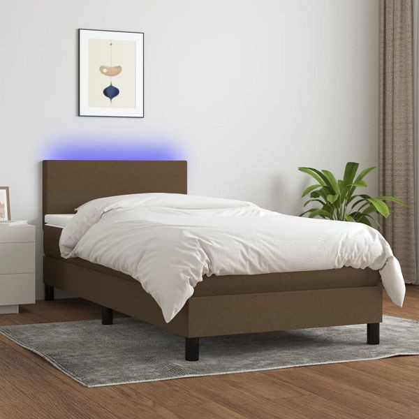 vidaXL Boxspringbett mit Matratze & LED Dunkelbraun 90x190 cm Stoff, 3132960
