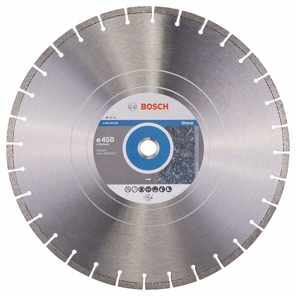 Bosch Diamanttrennscheibe Standard for Stone, 450 x 25,40 x 3,6 x 10 mm, 2608602605