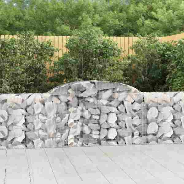 vidaXL Gabionen mit Hochbogen 7 Stück 300x30x80/100 cm Verzinktes Eisen, 3146508
