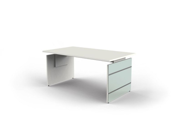 Kerkmann Schreibtisch mit glasverblendetem Wangengestell, Lugano, B 1600 x T 800 x H 680-760 mm, Weiß, 11433210