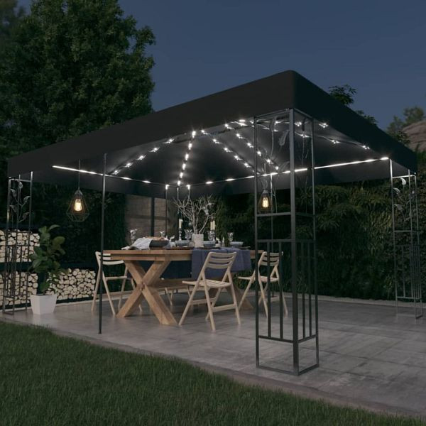 vidaXL Pavillon mit Doppeldach & LED-Lichterkette 3x4 m Anthrazit, 3070299