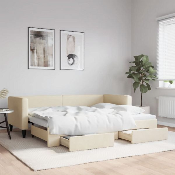 vidaXL Tagesbett Ausziehbar mit Schubladen Creme 80x200 cm Stoff, 3196613