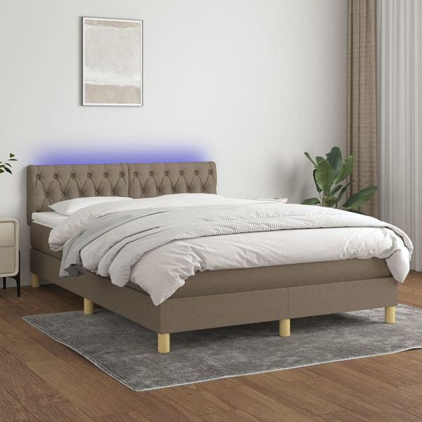 vidaXL Boxspringbett mit Matratze & LED Taupe 140x190 cm Stoff, 3133953