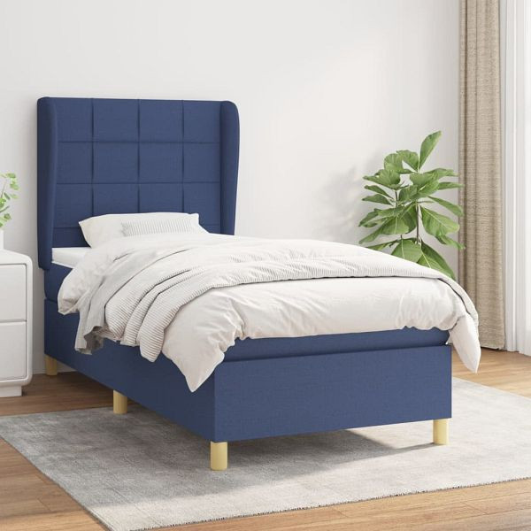 vidaXL Boxspringbett mit Matratze Blau 100x200 cm Stoff, 3128507