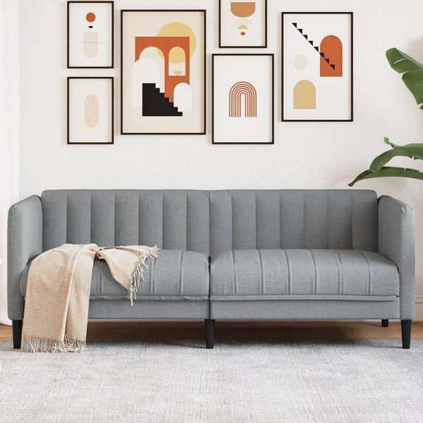 vidaXL Sofa 2-Sitzer Hellgrau Stoff, Massivholz, 372604