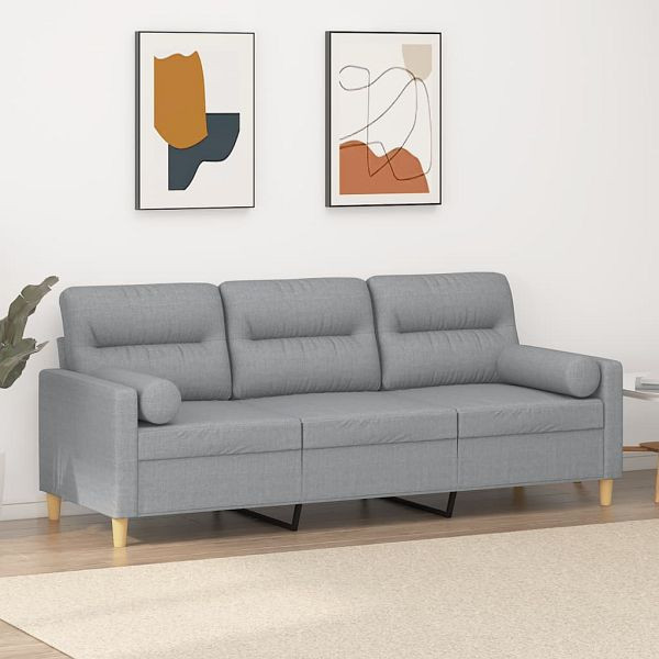 vidaXL 3-Sitzer-Sofa mit Zierkissen Hellgrau 180 cm Stoff, 3200829