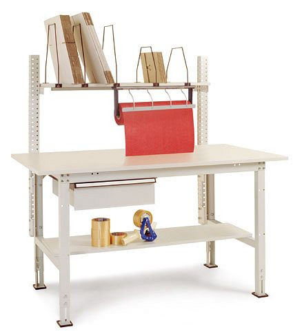 Manuflex Komplett-Packtisch PACKPOOL mit Schubfach und Papierabroller, BxTxH = 1500 x 800 x 760-870 mm, Lichtgrau, AS1502.7035