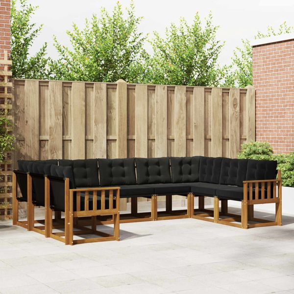 vidaXL Outdoor-Sofagarnitur mit Kissen 9-teilig Natürlich und Schwarz, 3369047