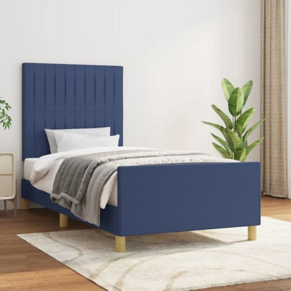 vidaXL Bettgestell mit Kopfteil Blau 100x200 cm Stoff, 3125201
