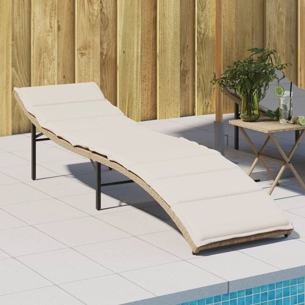 vidaXL Sonnenliege mit Kissen Beige 55x199x50 cm Poly Rattan, 368248