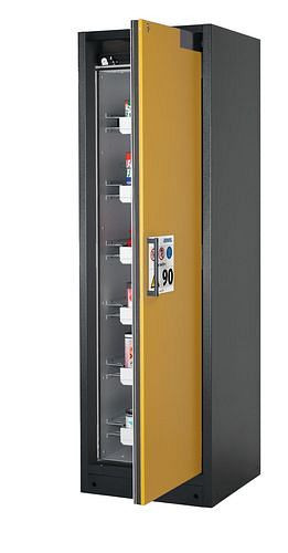 asecos Feuerbeständiger Gefahrstoffschrank Select W-66R, 6 Auszugswannen, Tür gelb (rechts), 201037