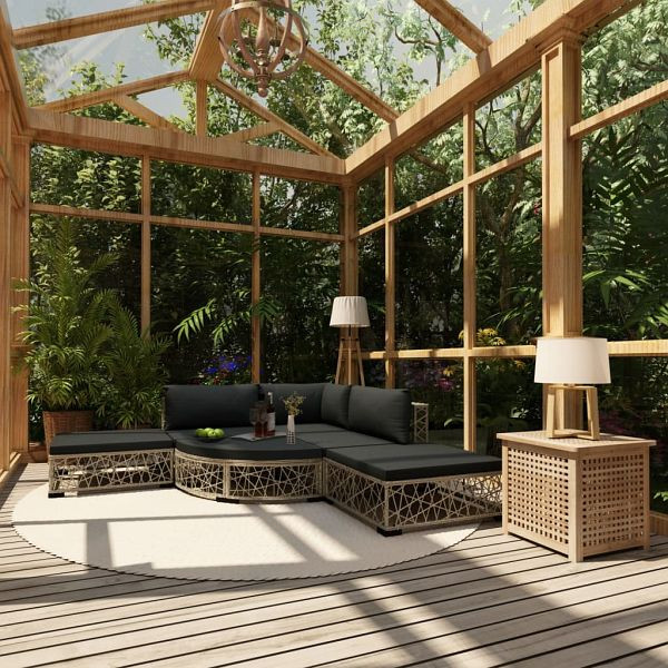 vidaXL 6-teilig Garten-Lounge-Set mit Kissen Poly Rattan Grau, 46807