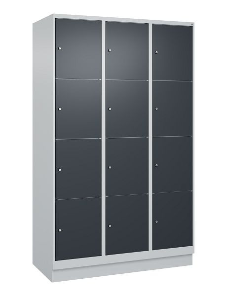 C+P Schließfachschrank Classic PLUS, Sockel, 3 Abteile mit je 4 Fächern, 1950x1200x500mm, 7035/7016, 080020-324 S10008