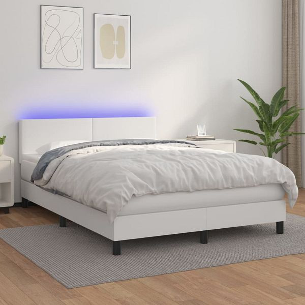 vidaXL Boxspringbett mit Matratze & LED Weiß 140x190 cm Kunstleder, 3134100
