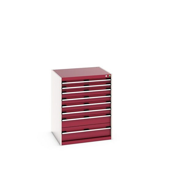 bott cubio Schubladenschrank bestückt, mit 8 Schwerlastschubladen, BxTxH: 800x750x1000mm, RAL 7035/3004, Purpurrot, 40028030.24V
