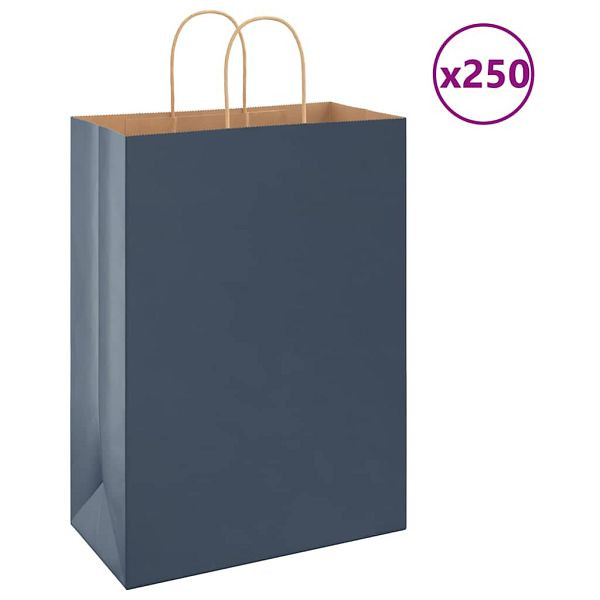 vidaXL Papiertragetaschen 250 Stk. mit Henkeln Blau 32x17x44 cm, 4101706