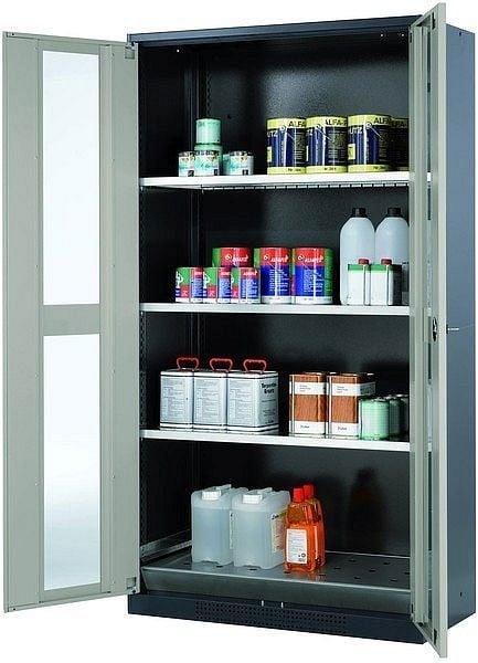 asecos Chemikalienschrank CS-CLASSIC-G Modell CS.195.105.WDFW in lichtgrau RAL 7035 mit 3x Fachboden (Stahlblech), 30496-041-30508