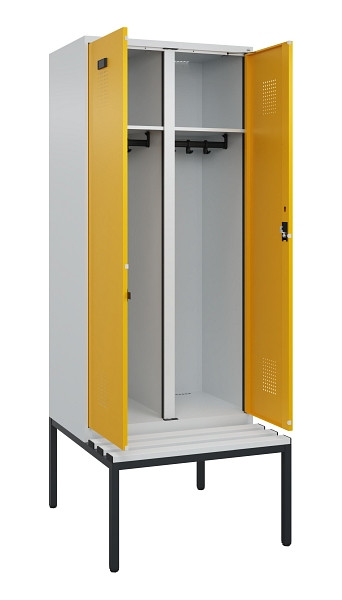 C+P Schwarz-Weiß-Spind Evolo PLUS, Bank, 2 Abteile, 2120x800x815mm, 7035/1004, Zylinderschloss, Sitzfläche Kunststoff, Sitzbank, 0490527-22 S10081