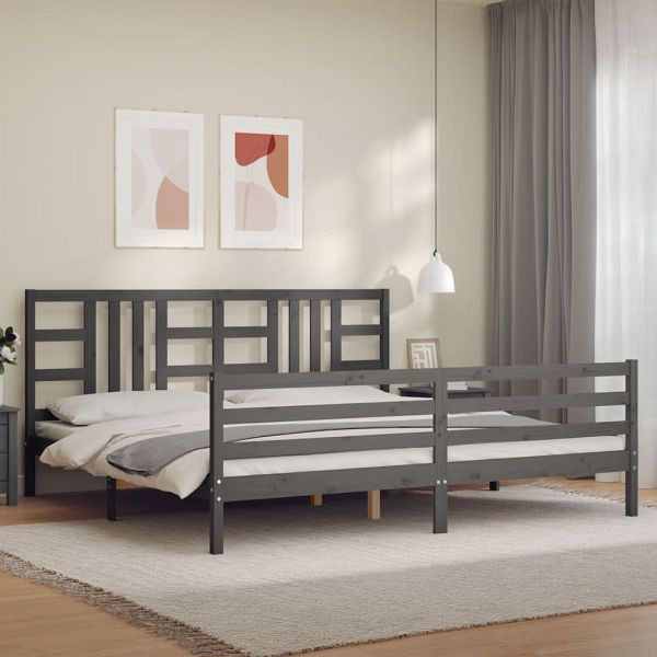 vidaXL Massivholzbett mit Kopfteil Grau 200x200 cm, 3193943