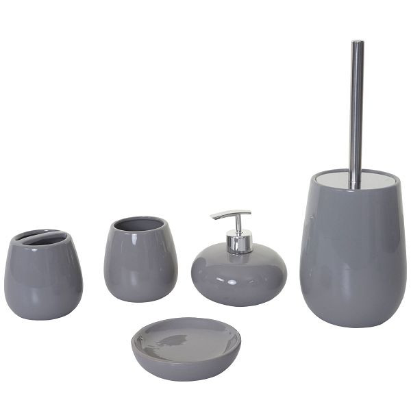 Mendler 5-teiliges Badset HWC-C72, WC-Garnitur Badezimmerset Badaccessoires, Keramik, grau, 61683