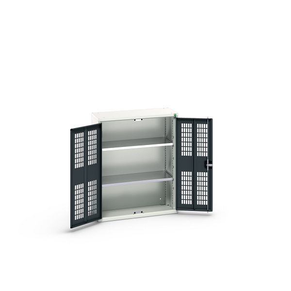 bott verso Flügeltürschrank mit Belüftung, mit 2 Fachböden, BxTxH: 800 x 350 x 1000 mm, Lichtgrau / Anthrazitgrau, 16926732.19