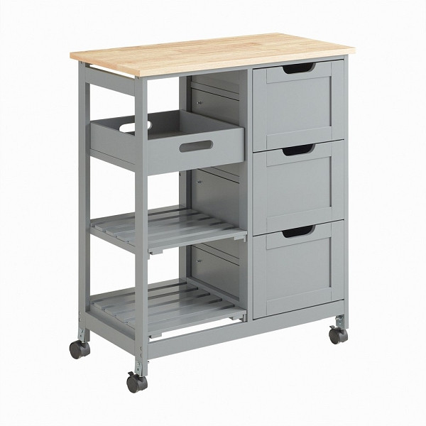 SoBuy Küchenwagen mit 3 Schubladen Hellgrau 67x37x84 cm, Funktional, FKW79-HG