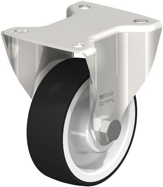 Blickle BKX-POTH 100XR-1 Edelstahl-Schwerlast-Bockrolle mit Anschraubplatte, Thermoplastisches Polyurethan, Grau, 754132