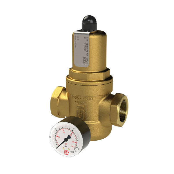 Riegler Druckregler für Trinkwasser, Rotguss, mit Manometer, G 1/2 IG, 5 - 15 bar, 146317