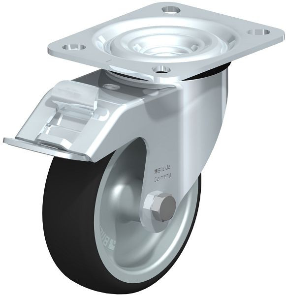 Blickle L-PATH 100G-FI Stahlblech-Lenkrolle, mittelschwere Ausführung, mit Anschraubplatte & Feststeller, Thermoplastisches Polyurethan, Grau, 760076